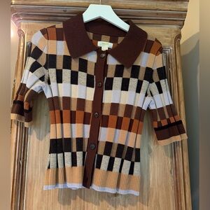 Maeve Collared Cropped Cardigan Sweater size M